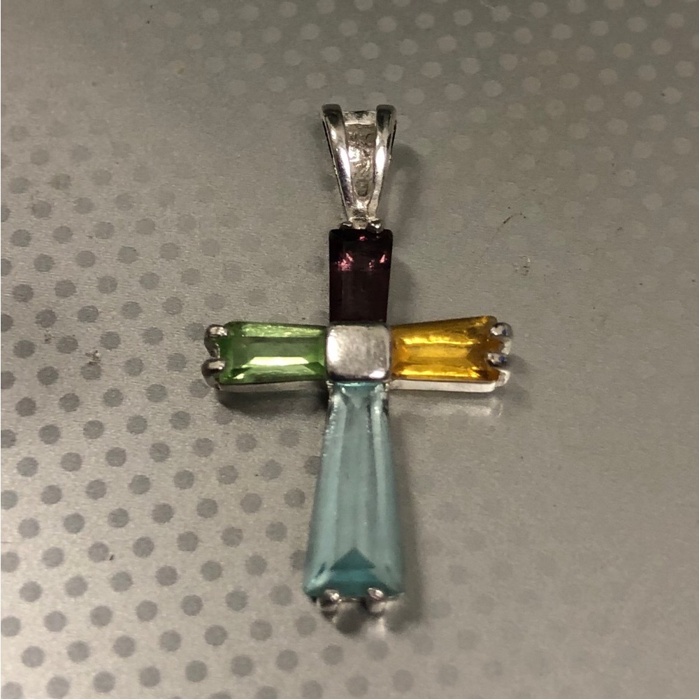 Cross pendant in sterling silver with multiple stone colors